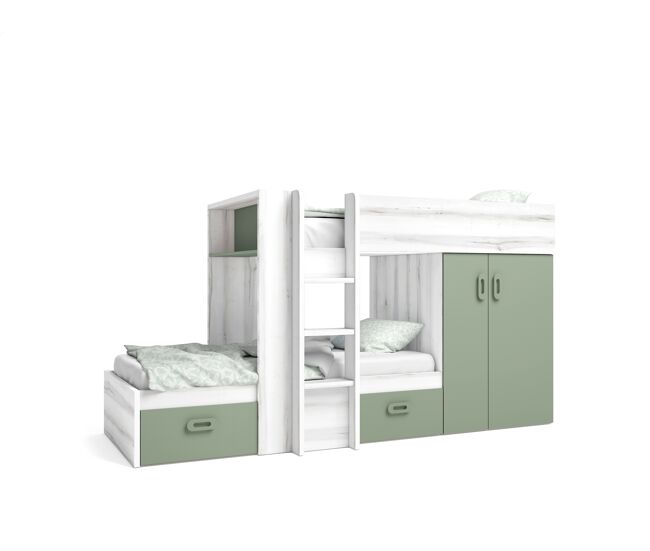 Litera tren 90x190cm mood mood blanco y verde - conforama