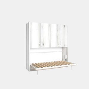 Cama abatível MOOD 190x90cm com roupeiro branco e castanho