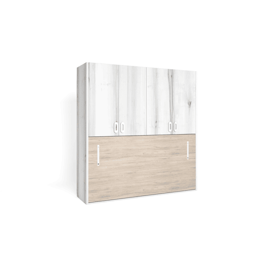 Cama abatÃvel MOOD 190x90cm com roupeiro branco e castanho Cama abatÃvel MOOD 190x90cm com roupeiro branco e castanho