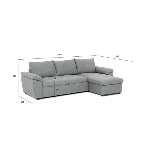 Chaise longue com cama ANTON reversível 3 lugares cinza
