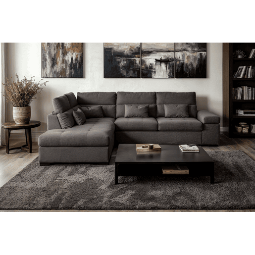 Sofá de canto reversível com cama STEWART 4 lugares cinza escuro