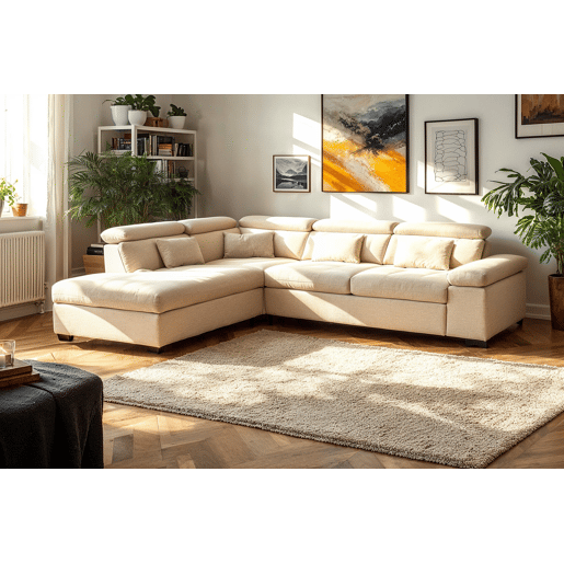 Sofá de canto reversível com cama STEWART 4 lugares bege