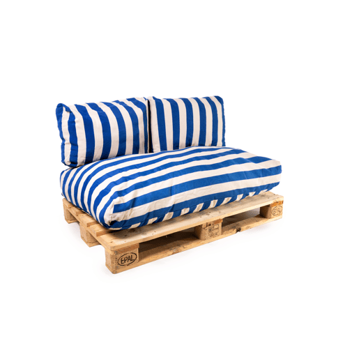 Conjunto de 3 almofadas para paletes COZY branco e azul Conjunto de 3 almofadas para paletes COZY branco e azul
