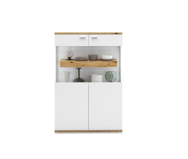 Vitrina 2 puertas blanco y roble corso