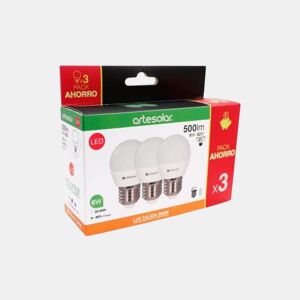 Pack de 3 lâmpadas led esférico E27 6W 3000K