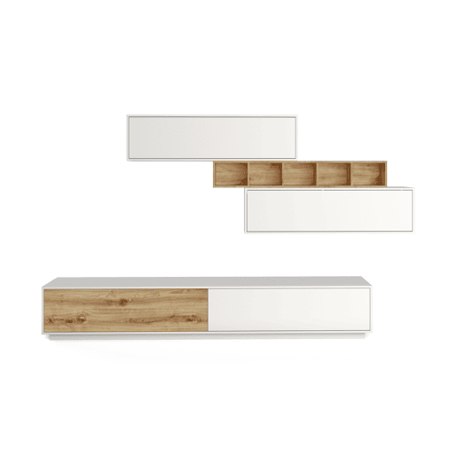 Compacto de TV SOLANO 297cm branco e carvalho
