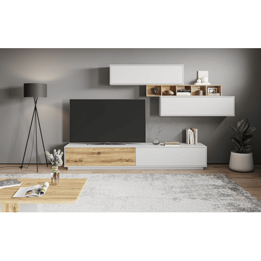 Compacto de TV SOLANO 297cm branco e carvalho