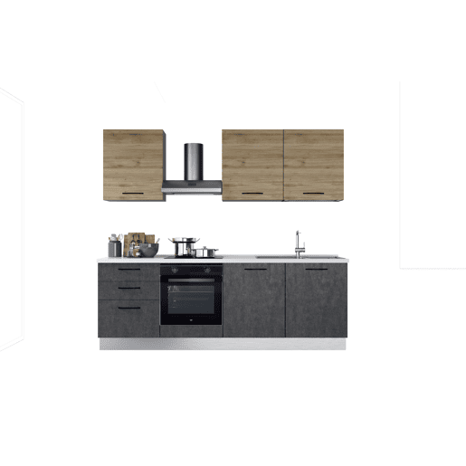 Cozinha com eletrodomésticos GILDA 2.0 240cm direita madeira e cinza escuro
