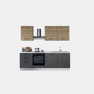 Cozinha com eletrodomésticos GILDA 2.0 240cm direita madeira e cinza escuro