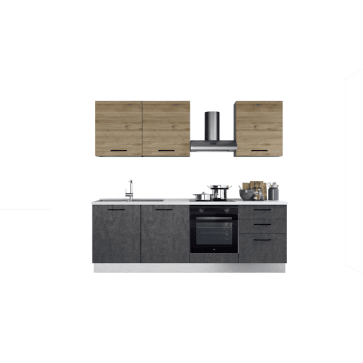 Cozinha com eletrodomésticos GILDA 2.0 240cm esquerda madeira e cinza escuro