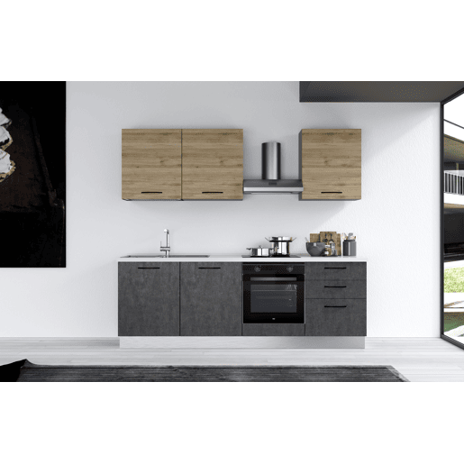 Cozinha com eletrodomésticos GILDA 2.0 240cm esquerda madeira e cinza escuro