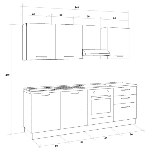 Cozinha com eletrodomésticos GILDA 2.0 240cm esquerda madeira e cinza escuro