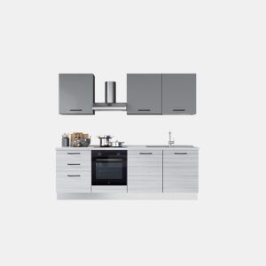 Cozinha com eletrodomésticos GILDA 2.0 240cm direita cinza claro e madeira cinza