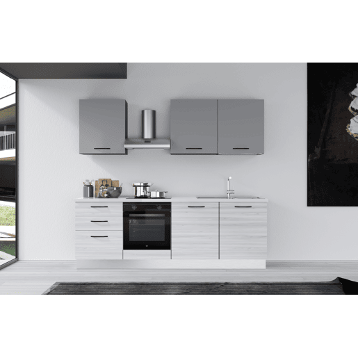 Cozinha com eletrodomésticos GILDA 2.0 240cm direita cinza claro e madeira cinza