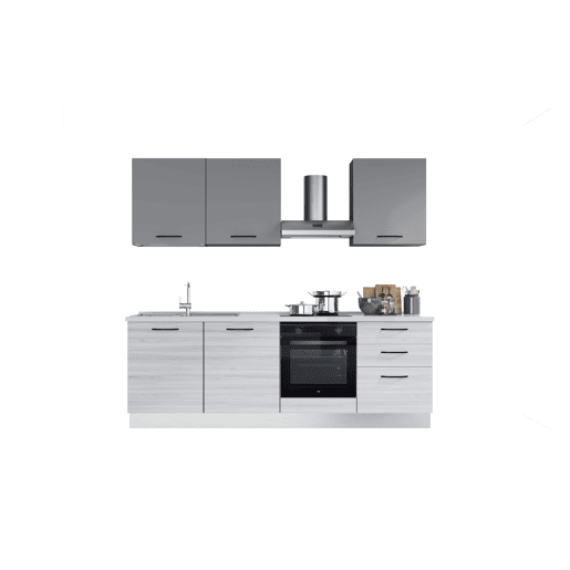 Cozinha com eletrodomésticos GILDA 2.0 240cm esquerda cinza claro e madeira cinza