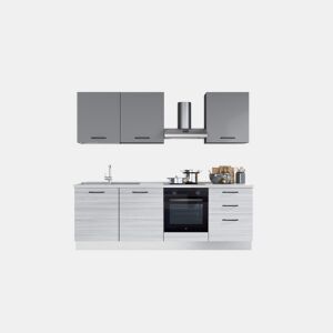 Cozinha com eletrodomésticos GILDA 2.0 240cm esquerda cinza claro e madeira cinza