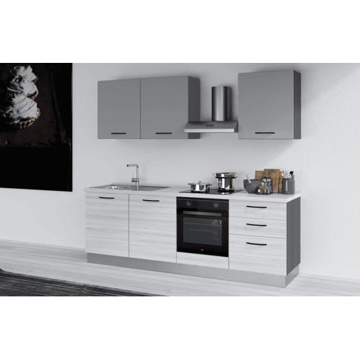 Cozinha com eletrodomésticos GILDA 2.0 240cm esquerda cinza claro e madeira cinza