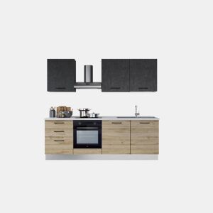 Cozinha com eletrodomésticos GILDA 2.0 240cm direita cinza escuro e madeira