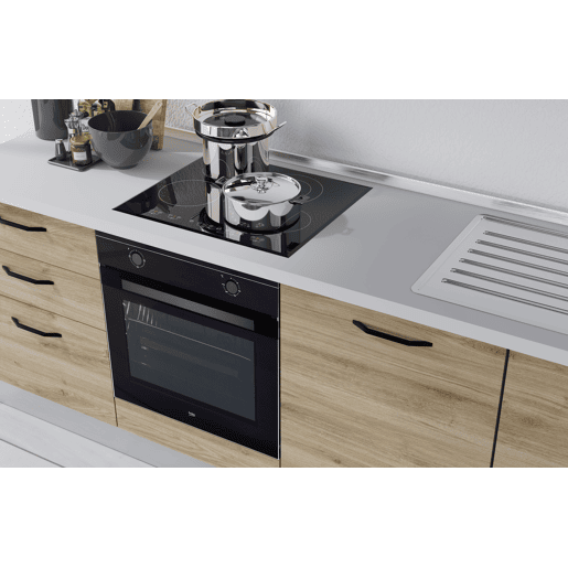 Cozinha com eletrodomésticos GILDA 2.0 240cm direita cinza escuro e madeira
