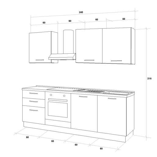Cozinha com eletrodomésticos GILDA 2.0 240cm direita cinza escuro e madeira
