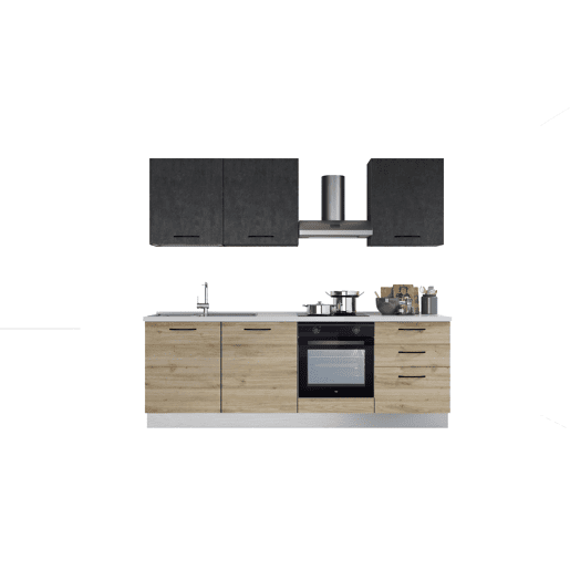 Cozinha com eletrodomésticos GILDA 2.0 240cm esquerda cinza escuro e madeira Cozinha com eletrodomésticos GILDA 2.0 240cm esquerda cinza escuro e madeira
