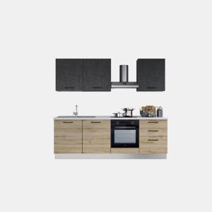 Cozinha com eletrodomésticos GILDA 2.0 240cm esquerda cinza escuro e madeira
