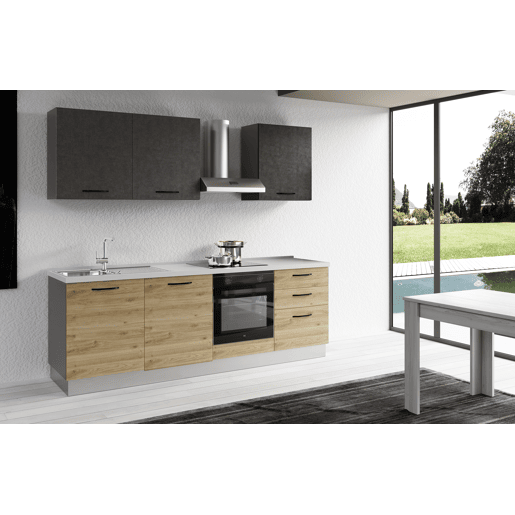 Cozinha com eletrodomésticos GILDA 2.0 240cm esquerda cinza escuro e madeira Cozinha com eletrodomésticos GILDA 2.0 240cm esquerda cinza escuro e madeira