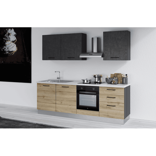 Cozinha com eletrodomésticos GILDA 2.0 240cm esquerda cinza escuro e madeira Cozinha com eletrodomésticos GILDA 2.0 240cm esquerda cinza escuro e madeira