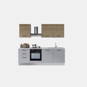Cozinha com eletrodomésticos GILDA 2.0 240cm direita madeira e cinza claro