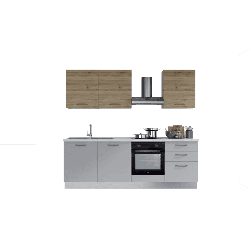 Cozinha com eletrodomésticos GILDA 2.0 240cm esquerda madeira e cinza claro Cozinha com eletrodomésticos GILDA 2.0 240cm esquerda madeira e cinza claro