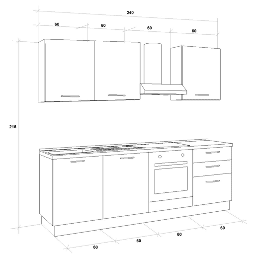 Cozinha com eletrodomésticos GILDA 2.0 240cm esquerda madeira e cinza claro