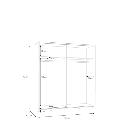 Roupeiro MANDALORE II portas deslizantes 170x190cm branco