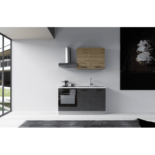Cozinha com eletrodomésticos GILDA 2.0 150cm direita madeira e cinza escuro