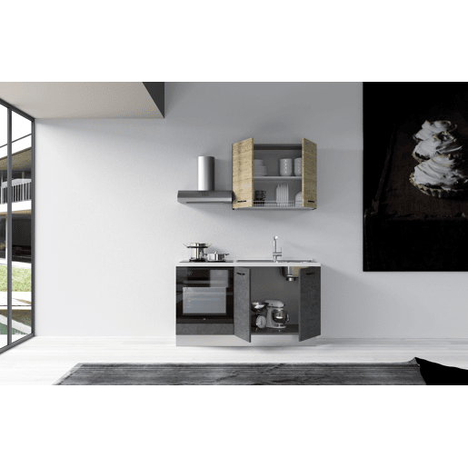 Cozinha com eletrodomésticos GILDA 2.0 150cm direita madeira e cinza escuro
