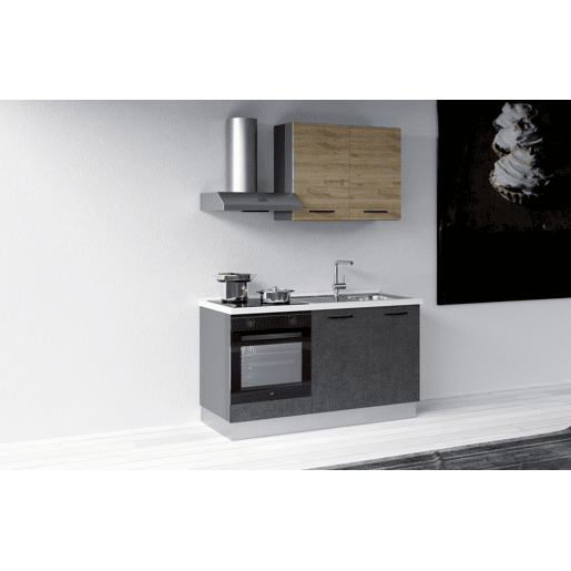 Cozinha com eletrodomésticos GILDA 2.0 150cm direita madeira e cinza escuro