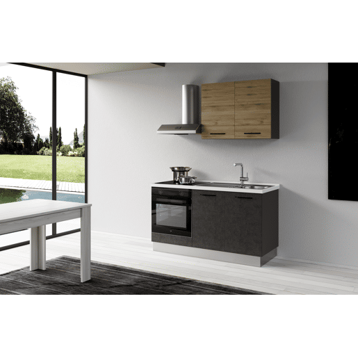 Cozinha com eletrodomésticos GILDA 2.0 150cm direita madeira e cinza escuro