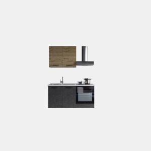 Cozinha com eletrodomésticos GILDA 2.0 150cm esquerda madeira e cinza escuro