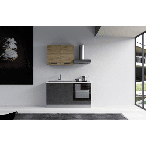 Cozinha com eletrodomésticos GILDA 2.0 150cm esquerda madeira e cinza escuro Cozinha com eletrodomésticos GILDA 2.0 150cm esquerda madeira e cinza escuro