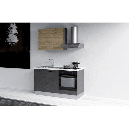 Cozinha com eletrodomésticos GILDA 2.0 150cm esquerda madeira e cinza escuro Cozinha com eletrodomésticos GILDA 2.0 150cm esquerda madeira e cinza escuro