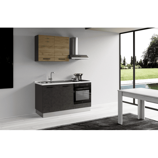 Cozinha com eletrodomésticos GILDA 2.0 150cm esquerda madeira e cinza escuro Cozinha com eletrodomésticos GILDA 2.0 150cm esquerda madeira e cinza escuro
