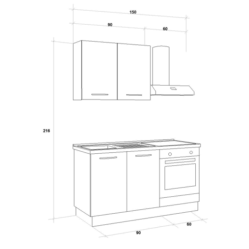 Cozinha com eletrodomésticos GILDA 2.0 150cm esquerda madeira e cinza escuro