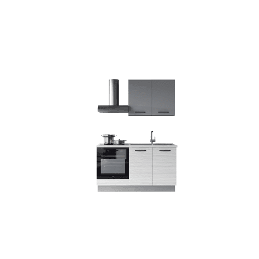 Cozinha com eletrodomésticos GILDA 2.0 150cm direita cinza claro e madeira cinza