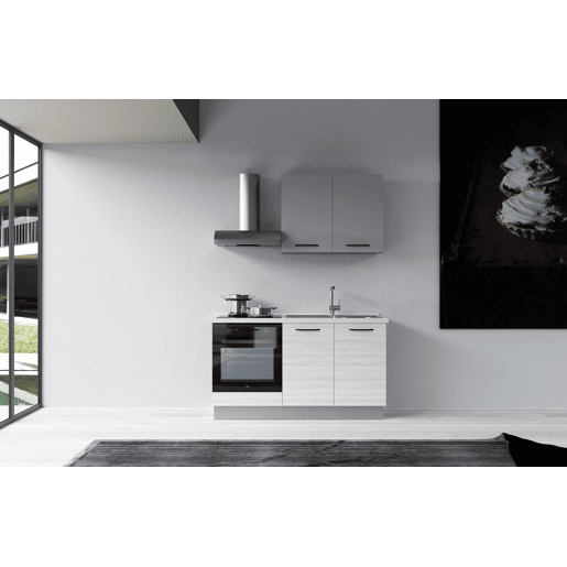 Cozinha com eletrodomésticos GILDA 2.0 150cm direita cinza claro e madeira cinza
