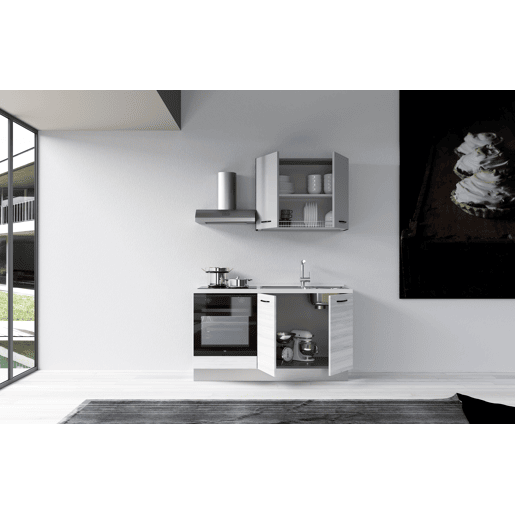 Cozinha com eletrodomésticos GILDA 2.0 150cm direita cinza claro e madeira cinza