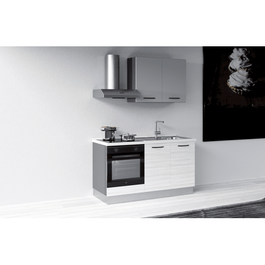 Cozinha com eletrodomésticos GILDA 2.0 150cm direita cinza claro e madeira cinza