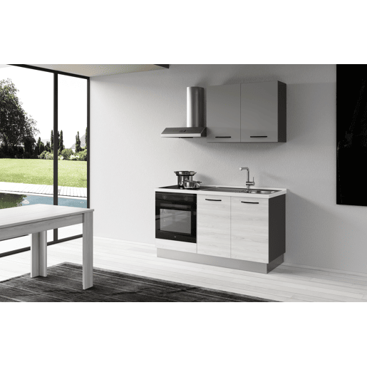 Cozinha com eletrodomésticos GILDA 2.0 150cm direita cinza claro e madeira cinza