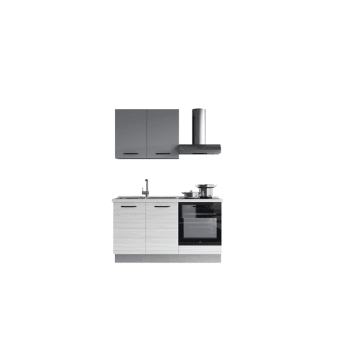 Cozinha com eletrodomésticos GILDA 2.0 150cm esquerda cinza claro e madeira cinza