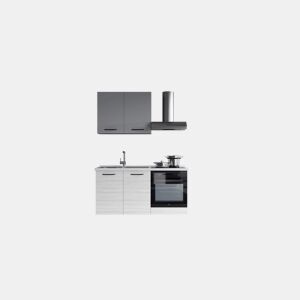 Cozinha com eletrodomésticos GILDA 2.0 150cm esquerda cinza claro e madeira cinza