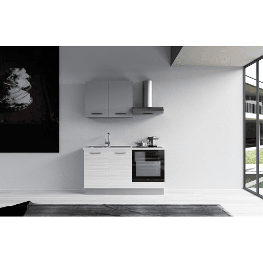 Cozinha com eletrodomésticos GILDA 2.0 150cm esquerda cinza claro e madeira cinza