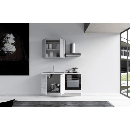 Cozinha com eletrodomésticos GILDA 2.0 150cm esquerda cinza claro e madeira cinza